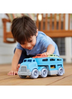 Green Toys Green Toys Car Carrier, Blue - Pretend Play, Motor Skills, Kids Toy Vehicle. No BPA, phthalates, PVC. Dishwasher Safe, Recycled Plastic, Made in USA (4 Piece Set)  - Image 2