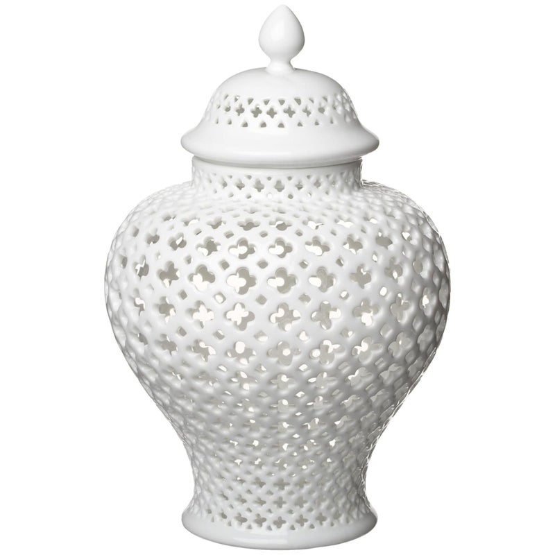 Two's Company Twos Company Carthage Medium Pierced Covered Candle Lantern Decor IndoorOutdoor Porcelain TableFloor Lighting White 