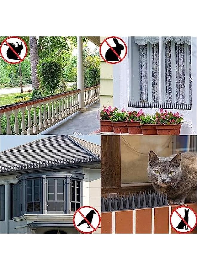 HOOKOR Bird Spikes,10 Pack Bird Squirrel Rac eon Cat Animal Deterrent Spikes for Outside Anti Bird Defender Spikes Outdoor to Keep Birds Away,12inch, Black 4 rows (45-02)  - Image 2