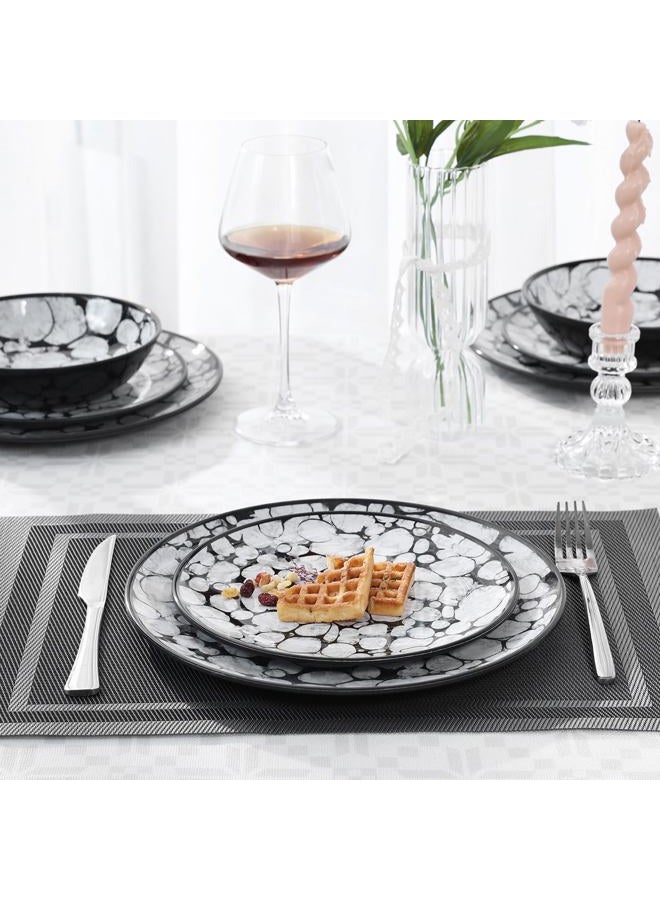 Lechoo Melamine Dinnerware Sets 12pcs Rustic Farmhouse Dinner Dishes Set Lightweight Service for 4 Plastic Plates and Bowls Set, Modern Gray Bubble - Image 4