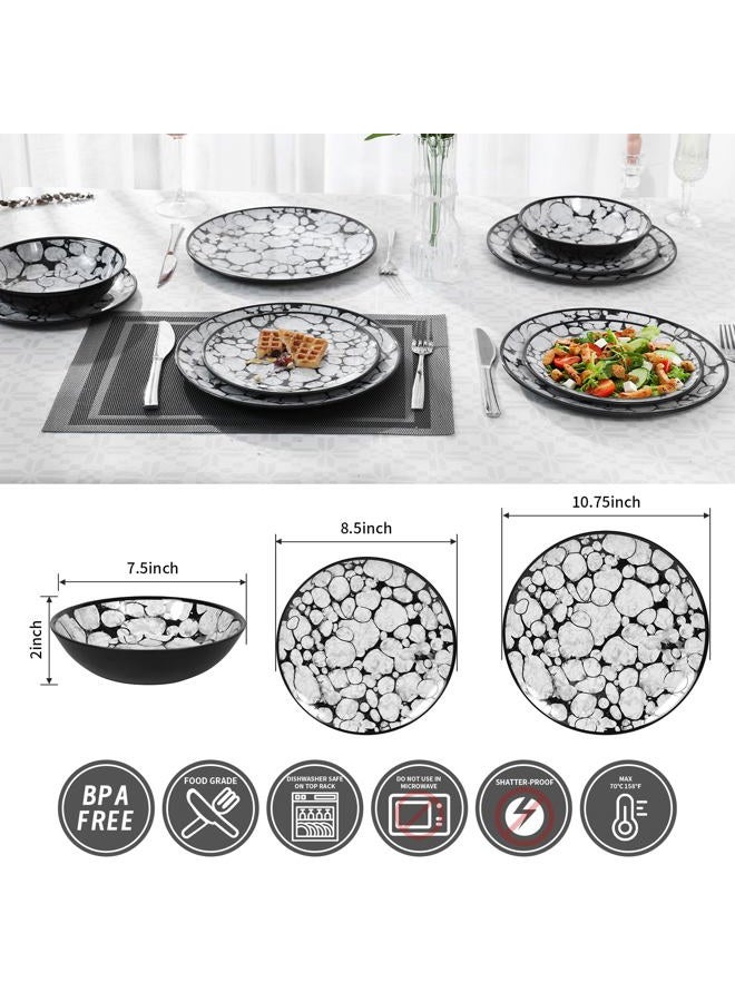Lechoo Melamine Dinnerware Sets 12pcs Rustic Farmhouse Dinner Dishes Set Lightweight Service for 4 Plastic Plates and Bowls Set, Modern Gray Bubble - Image 3