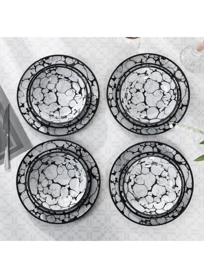 Lechoo Melamine Dinnerware Sets 12pcs Rustic Farmhouse Dinner Dishes Set Lightweight Service for 4 Plastic Plates and Bowls Set, Modern Gray Bubble - Image 5