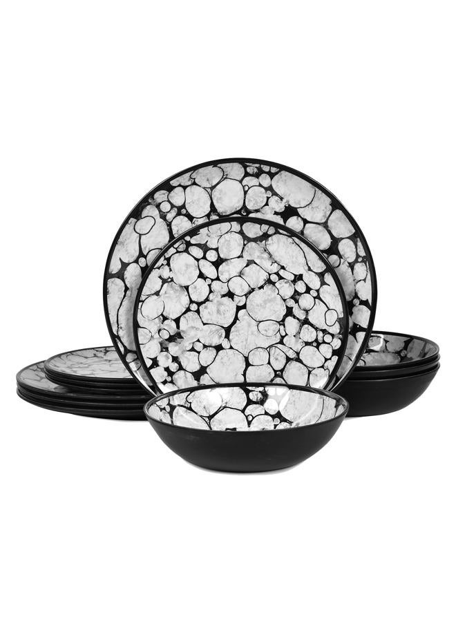 Lechoo Melamine Dinnerware Sets 12pcs Rustic Farmhouse Dinner Dishes Set Lightweight Service for 4 Plastic Plates and Bowls Set, Modern Gray Bubble - Image 1