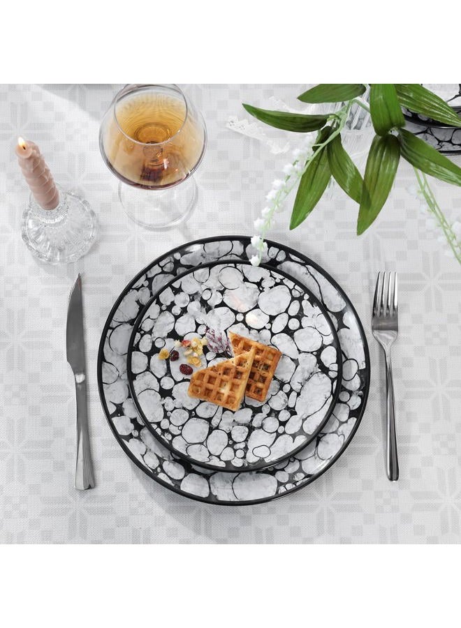 Lechoo Melamine Dinnerware Sets 12pcs Rustic Farmhouse Dinner Dishes Set Lightweight Service for 4 Plastic Plates and Bowls Set, Modern Gray Bubble - Image 2