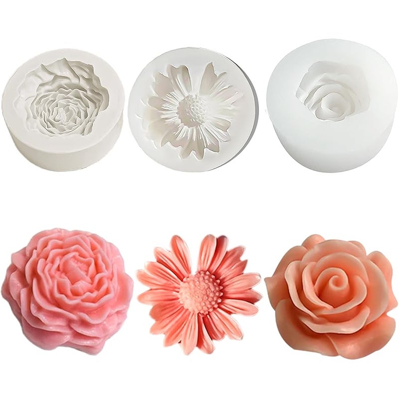ZPARNO 3 Pack Candle Molds for Candle Making, Moldes para Velas, Flower Molds Silicone Candle Molds for DIY Scented Candle, Soy Wax, Cake, Soap, Resin Casting Craft Making - Image 1