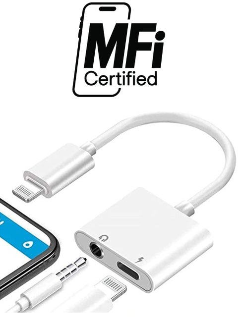 2 IN 1 Headphone Adapter Jack Lightning to 3.5mm AUX Cord Splitter for iPhone 7,7plus,8,X and any lightning device runs iOS 10 or later