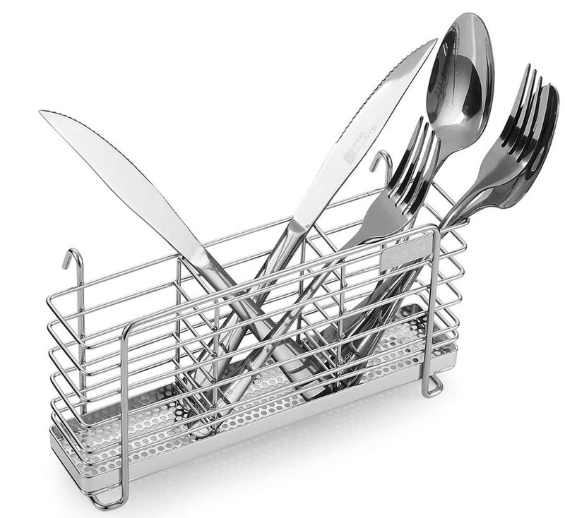 KESOL Sturdy 304 Stainless Steel Utensil Drying Rack Basket Holder with Hooks 3 Divided Compartments  Rust Proof  No Drilling - Image 1