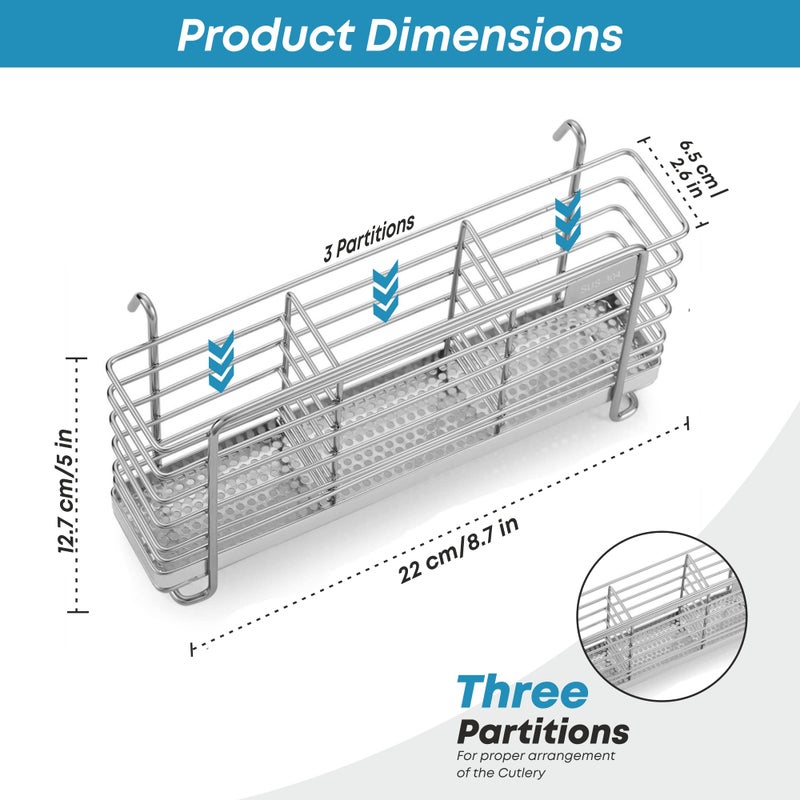 KESOL Sturdy 304 Stainless Steel Utensil Drying Rack Basket Holder with Hooks 3 Divided Compartments  Rust Proof  No Drilling - Image 2