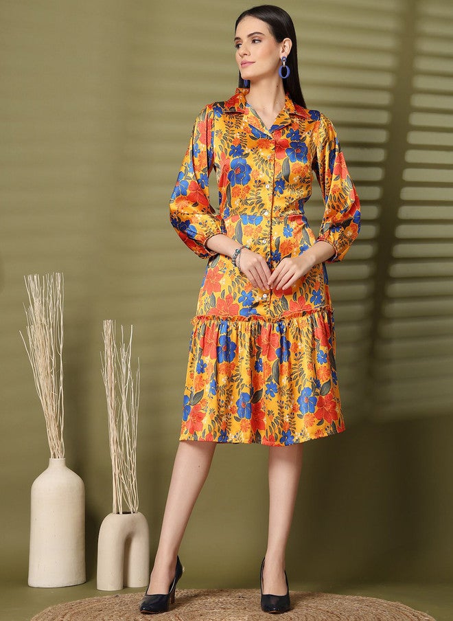 PlusS Floral Printed Fit & Flare Dress for Women - Image 1
