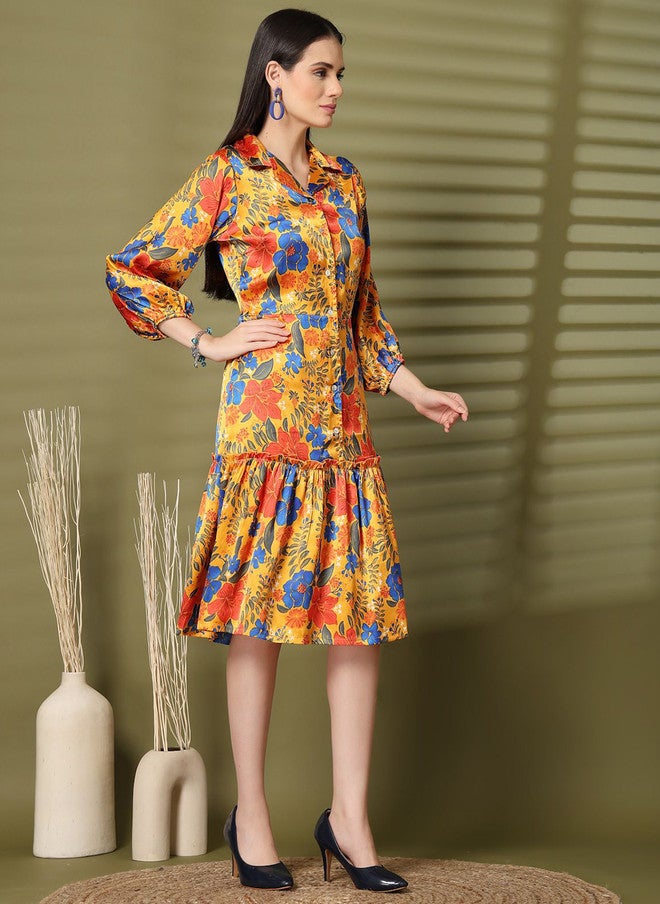 PlusS Floral Printed Fit & Flare Dress for Women - Image 3