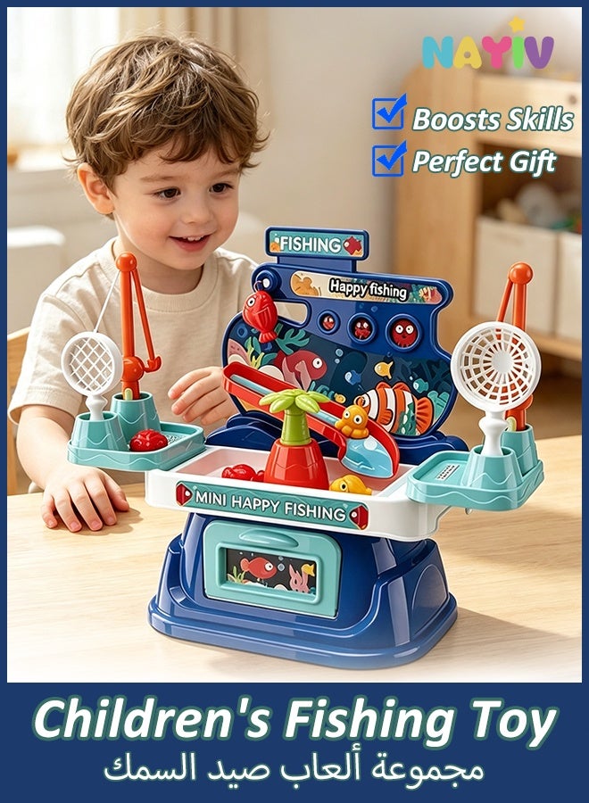 19-Piece Children's Fishing Toy Set Children's Fishing Table Water Park Toy Set with Fishing Gear Pretend Role Play Toys Early Education Simulation Fishing Toy Set for Kids Boys Girls Gifts for Toddlers  Age 3-6 - Image 1
