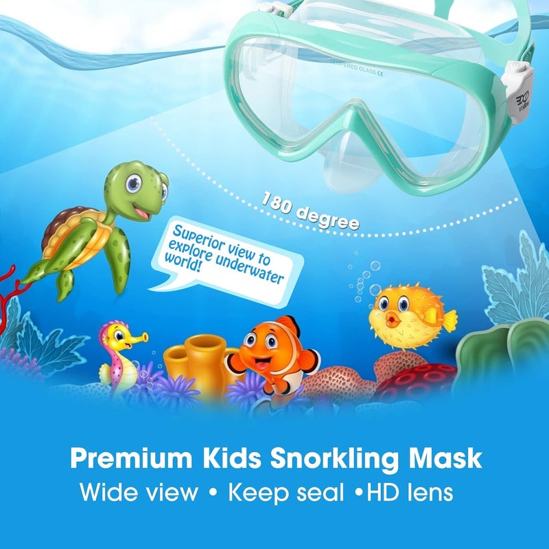 EXP VISION Kinder Taucherbrille, Kinder-Schwimmmaske 180 Anti-Fog-Tauchmaske, Kinder-Schwimmbrille mit Nasenabdeckung Auslaufsichere Schwimmbrille Anti-Shattered Lens fr Jugendliche 4-15 - Image 2