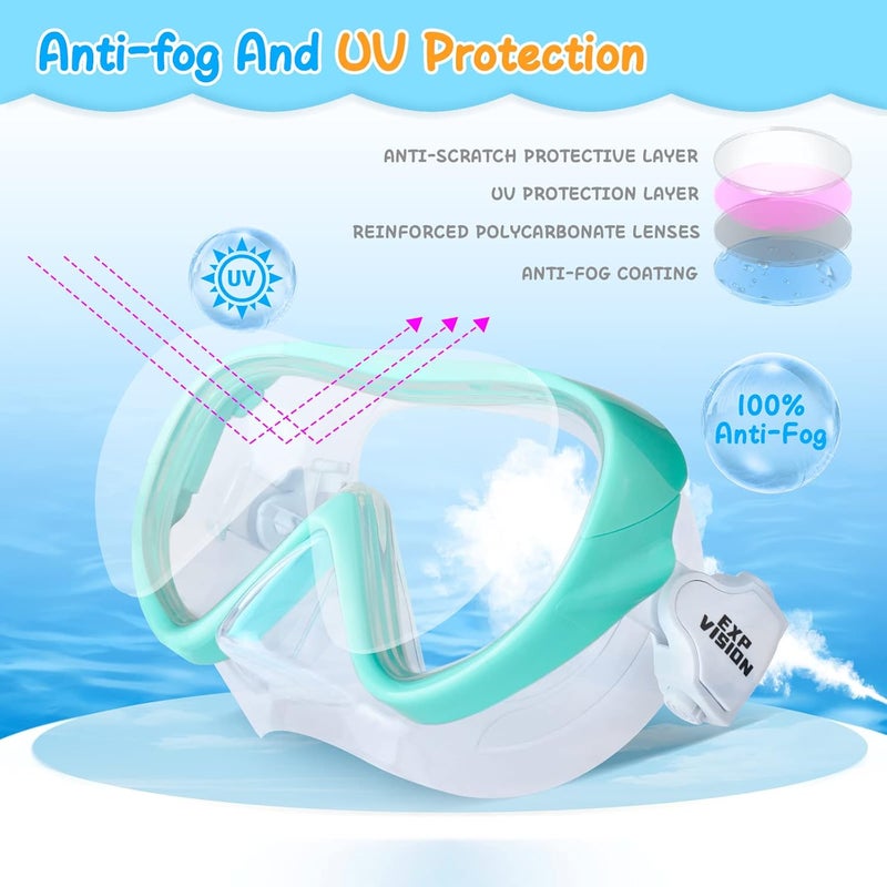 EXP VISION Kinder Taucherbrille, Kinder-Schwimmmaske 180 Anti-Fog-Tauchmaske, Kinder-Schwimmbrille mit Nasenabdeckung Auslaufsichere Schwimmbrille Anti-Shattered Lens fr Jugendliche 4-15 - Image 3
