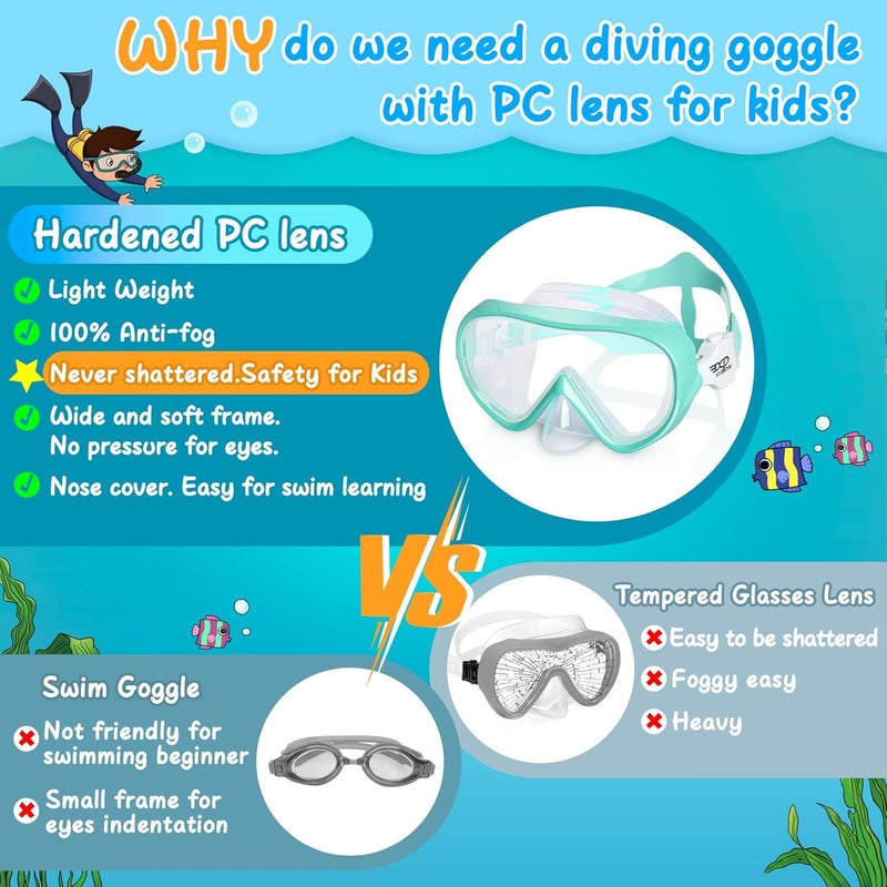 EXP VISION Kinder Taucherbrille, Kinder-Schwimmmaske 180 Anti-Fog-Tauchmaske, Kinder-Schwimmbrille mit Nasenabdeckung Auslaufsichere Schwimmbrille Anti-Shattered Lens fr Jugendliche 4-15 - Image 5