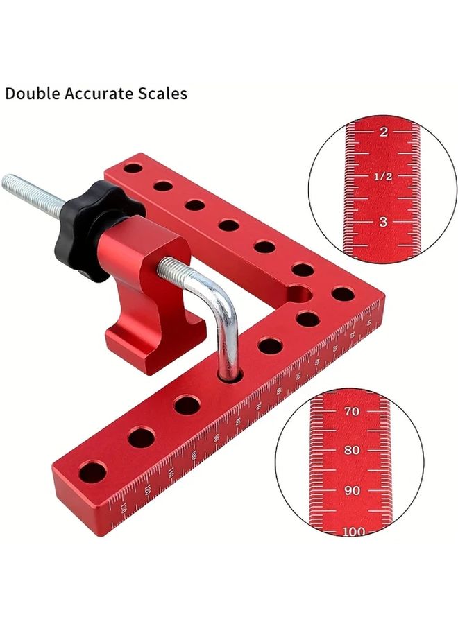 مشبك معدني ثقيل للزوايا القائمة بزاوية 90 درجة باللون الأحمر مع مسطرة مزدوجة القياس - Image 1