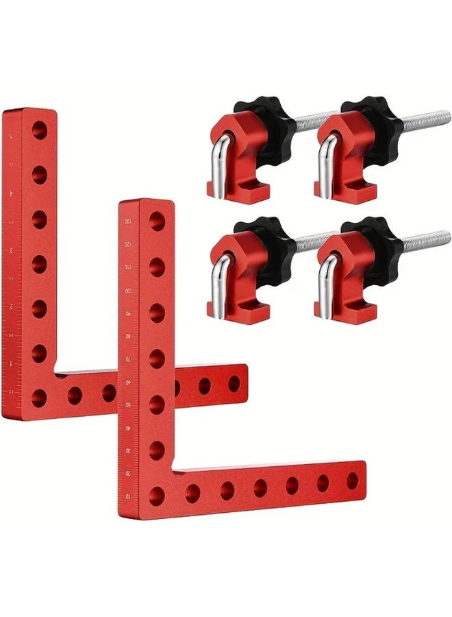 مشبك معدني ثقيل للزوايا القائمة بزاوية 90 درجة باللون الأحمر مع مسطرة مزدوجة القياس - Image 3