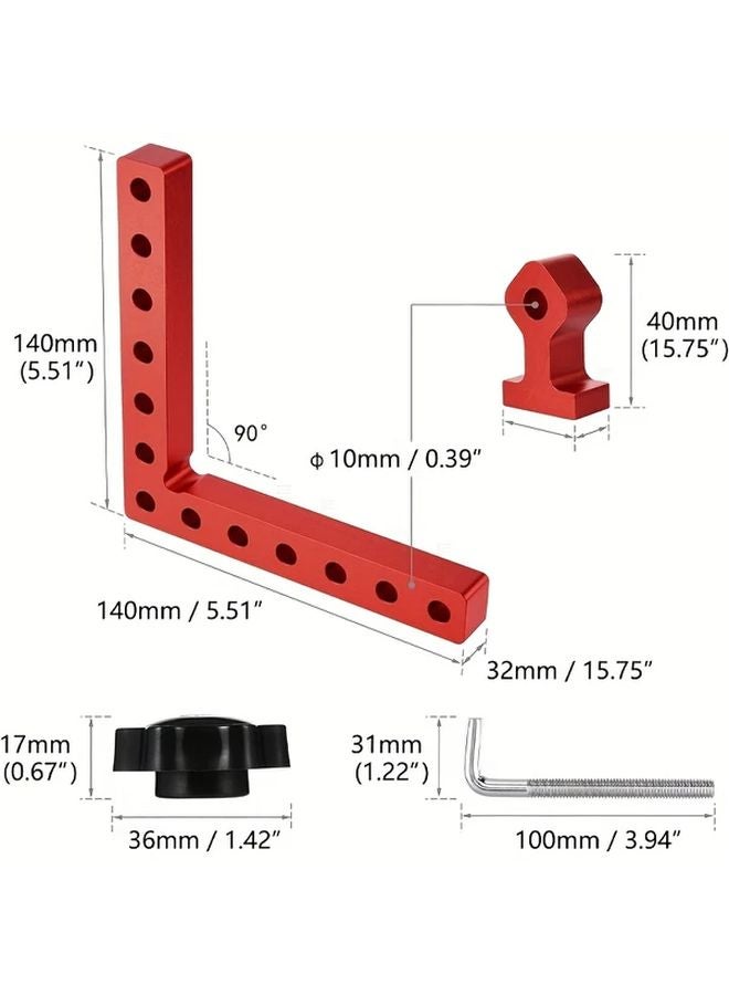 مشبك معدني ثقيل للزوايا القائمة بزاوية 90 درجة باللون الأحمر مع مسطرة مزدوجة القياس - Image 4