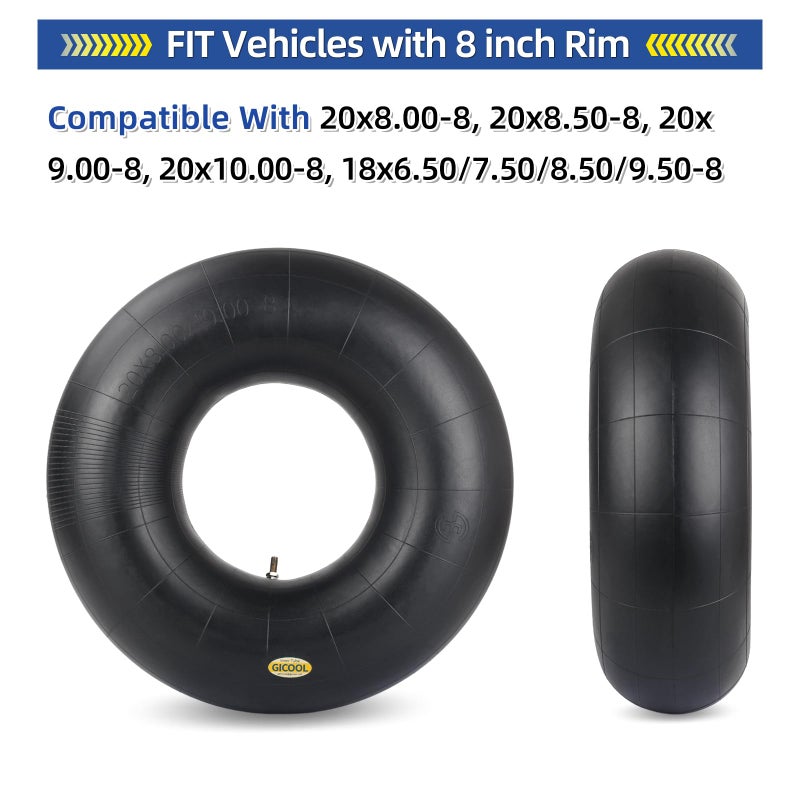 GICOOL 20x8.00-8 20x10.00-8 Inner Tubes, 2 Pack with TR4 Valve Stem, Heavy-Duty Replacement Tubes for Lawn Mowers, Tractors, Riding Mowers, Golf Carts, Scooters, Go Karts, Wagons, Garden Trailers - Image 2