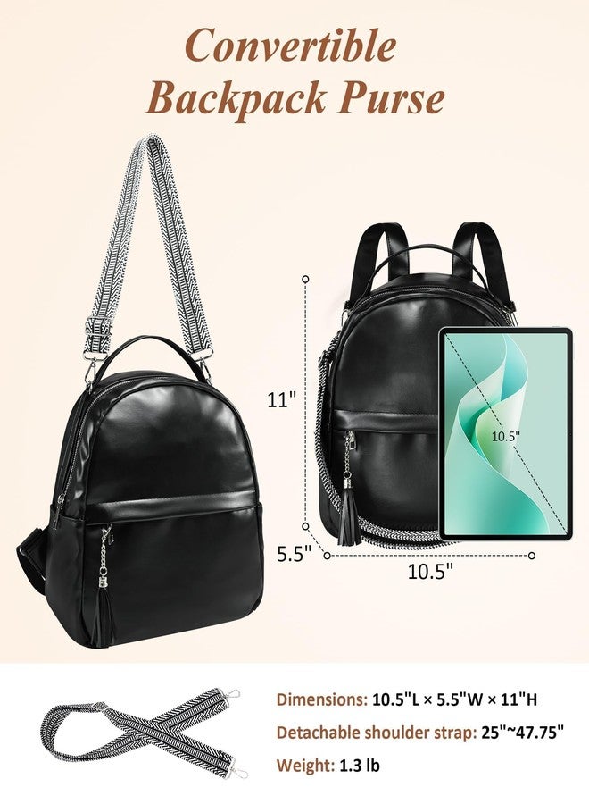 Fmeida Mini Backpack for Women Designer Vegan Leather Small Backpacks Purse Convertible Shoulder Bag Fashion Ladies Daypack w Tassel, Black - Image 2