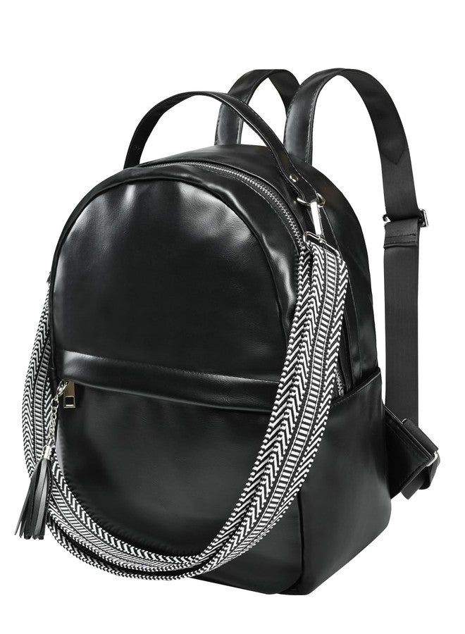 Fmeida Mini Backpack for Women Designer Vegan Leather Small Backpacks Purse Convertible Shoulder Bag Fashion Ladies Daypack w Tassel, Black - Image 1
