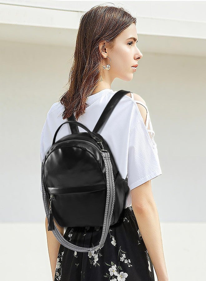 Fmeida Mini Backpack for Women Designer Vegan Leather Small Backpacks Purse Convertible Shoulder Bag Fashion Ladies Daypack w Tassel, Black - Image 5