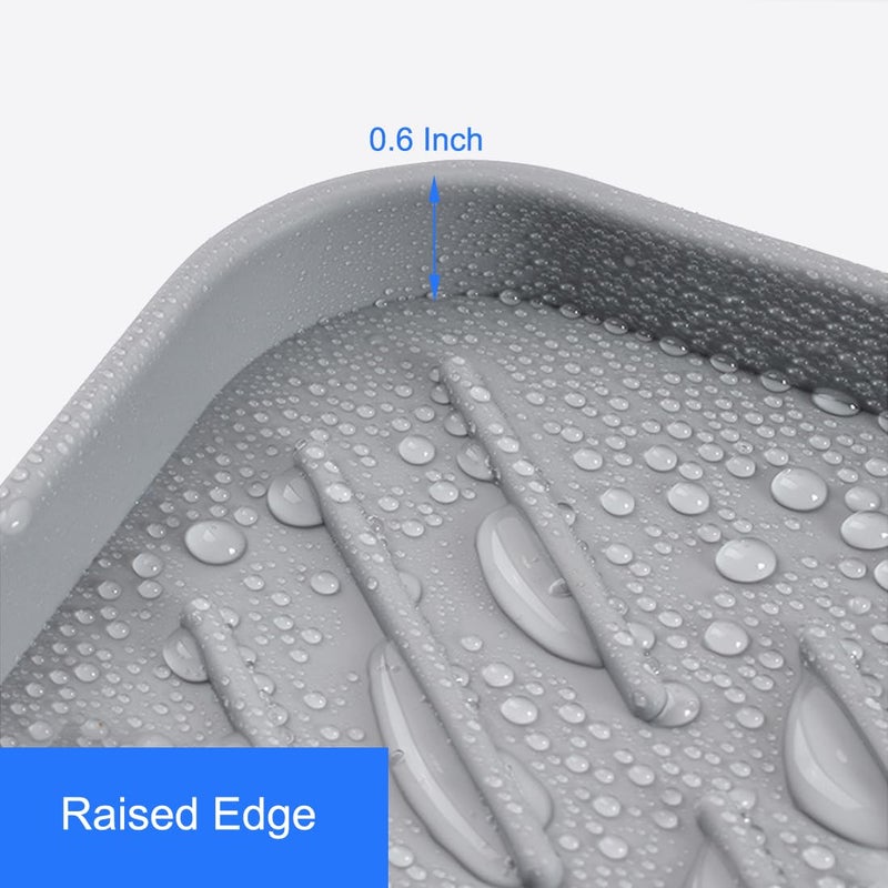 Metopets Sponge Holder with Drain Spout, Silicone Sponge Tray for Kitchen Sink, Rubber Soap Dish for Shower Bathroom (Grey, 4.7" x 3.6") - Image 4