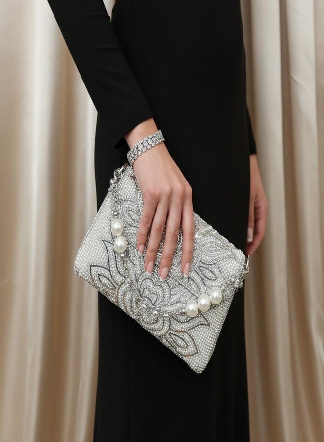 GLOSSY Women/Girl's Beaded Evening Clutch | Formal Dressy Evening Clutches Handbags for Wedding Cocktail Prom Elegance Charm - Image 2
