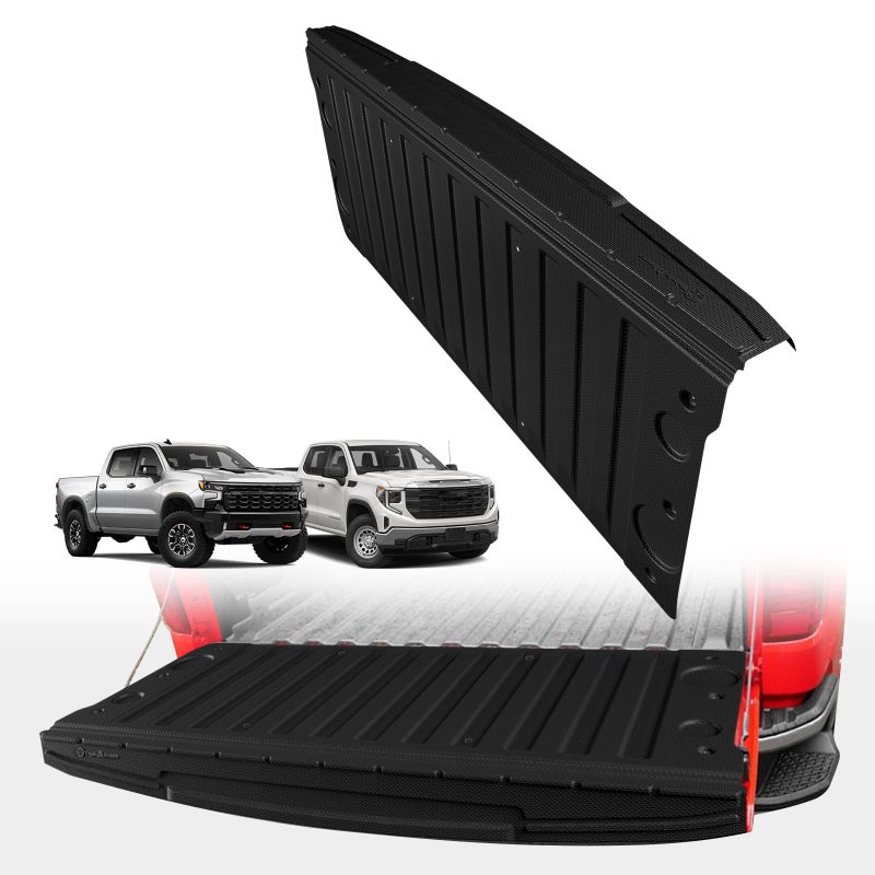 TripleAliners حصيرة شاحنة TripleAliners متوافقة مع شيفروليه سيلفرادو 2019-2026 و GMC سييرا 1500 ملحقات باب الشاحنة القياسية، غطاء حصيرة باب الشاحنة مناسب لجميع الأحوال الجوية، مع واقي غطاء باب الشاحنة - Image 1