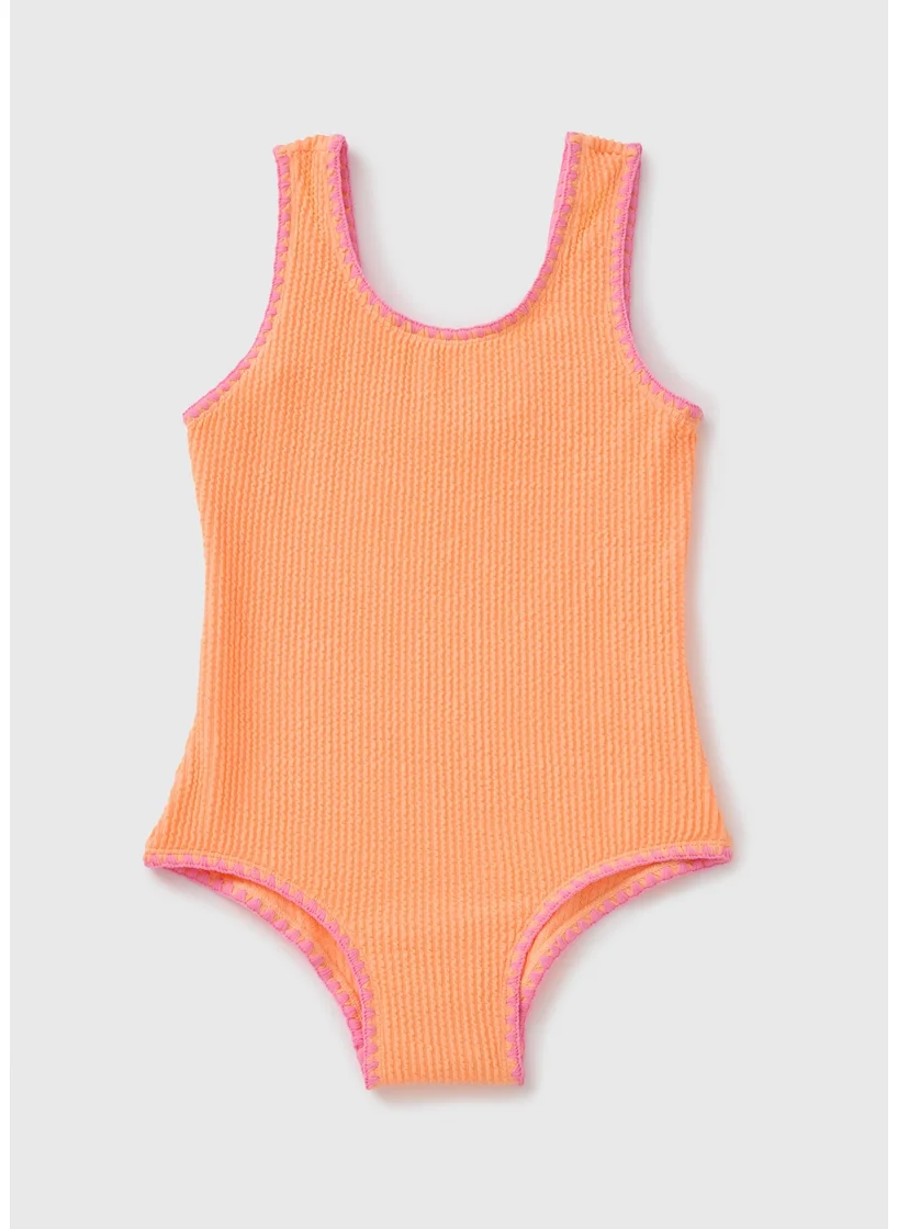 Matalan Girls Orange Crinkle Swimsuit