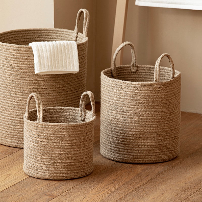 Jute Hand-Woven Cotton Basket Laundry Basket Dirty Clothes Storage Basket Laundry Basket Portable Clothes Toy Storage Bucket - Image 4
