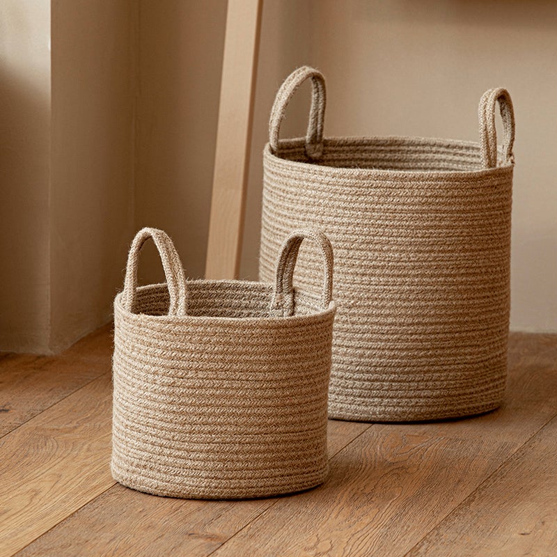 Jute Hand-Woven Cotton Basket Laundry Basket Dirty Clothes Storage Basket Laundry Basket Portable Clothes Toy Storage Bucket - Image 5