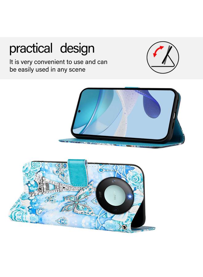 Green Tiger Case For Honor X9c Smart 5G Colored Drawing Pattern Plain Weave Leather Phone Case - Image 4