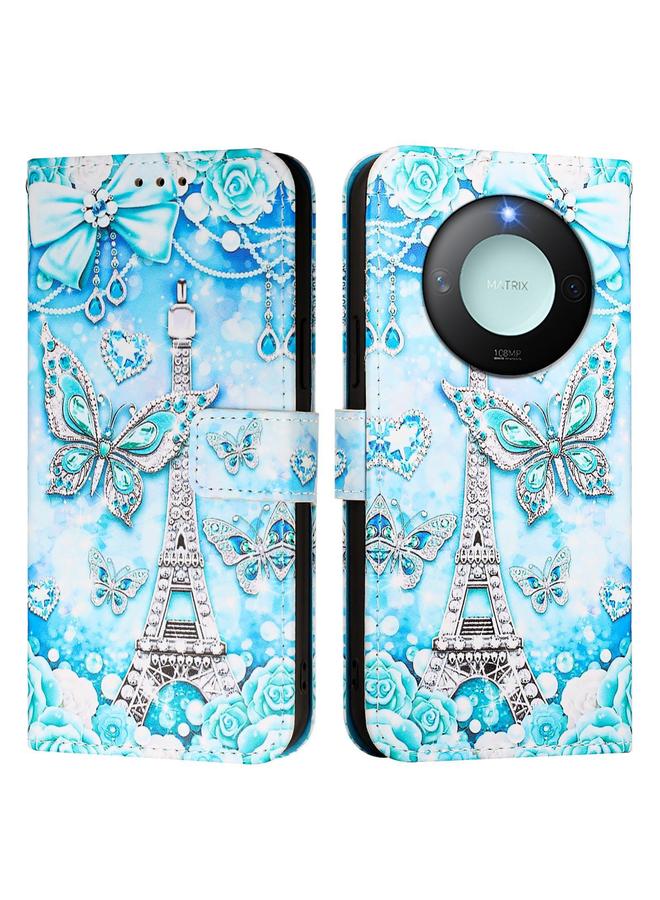 Green Tiger Case For Honor X9c Smart 5G Colored Drawing Pattern Plain Weave Leather Phone Case - Image 2