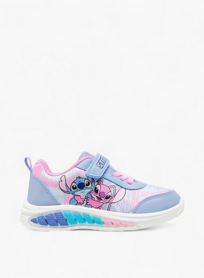 Disney Girls Angel and Stitch Print Light-Up Sneakers with Hook and Loop Closure - Image 3