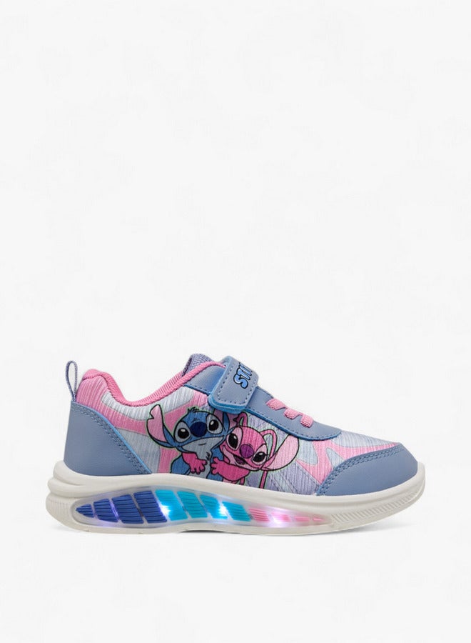 Disney Girls Angel and Stitch Print Light-Up Sneakers with Hook and Loop Closure - Image 4