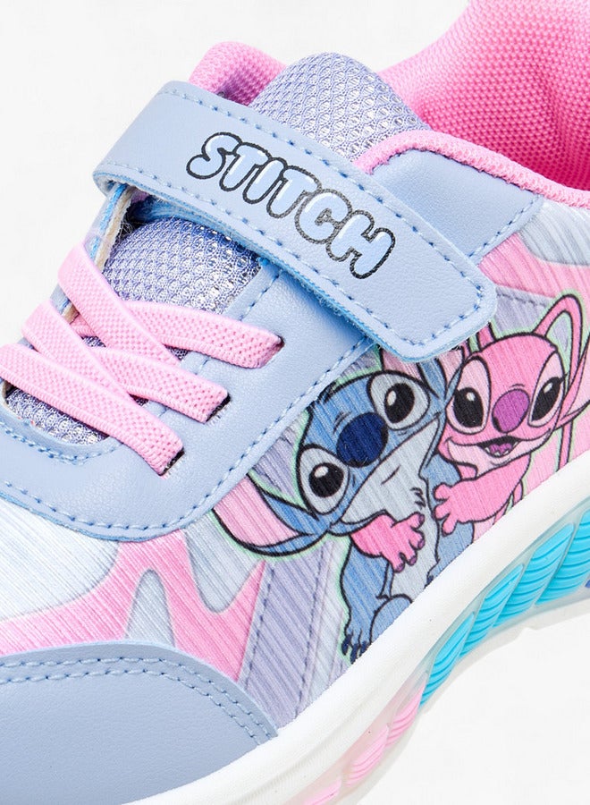 Disney Girls Angel and Stitch Print Light-Up Sneakers with Hook and Loop Closure - Image 5