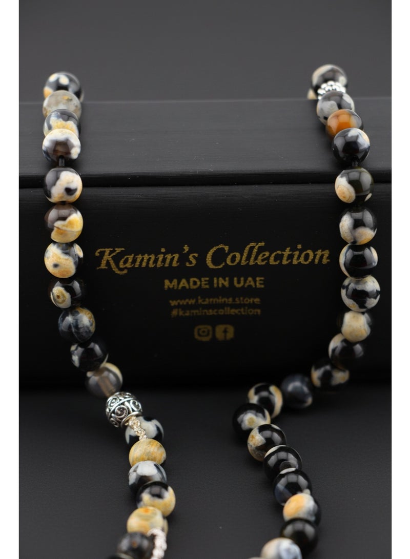 Kamins Collection 99-Bead Natural Black & Yellow Agate Tasbih - Image 2