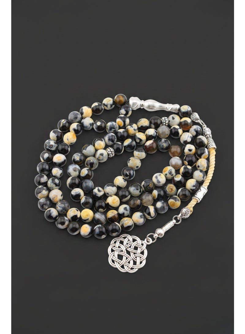 Kamins Collection 99-Bead Natural Black & Yellow Agate Tasbih - Image 4