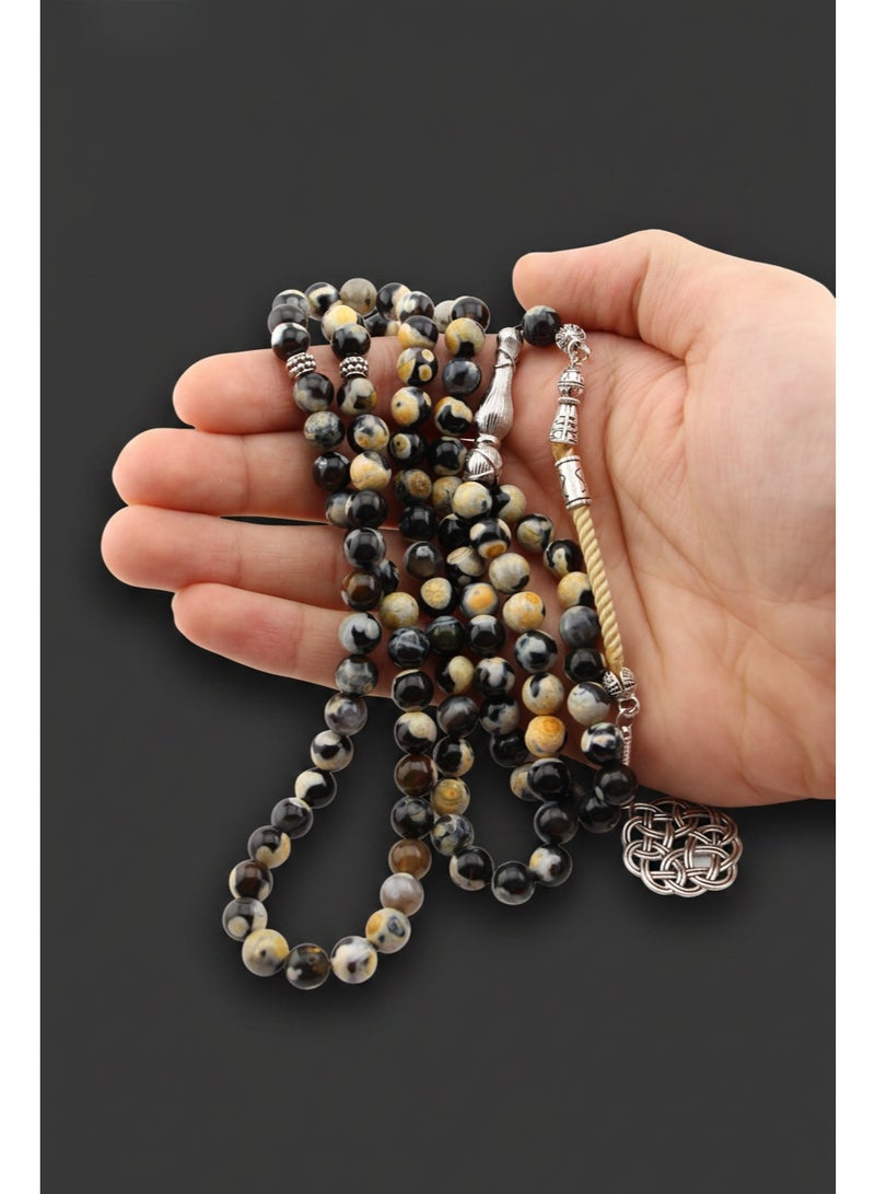 Kamins Collection 99-Bead Natural Black & Yellow Agate Tasbih - Image 5