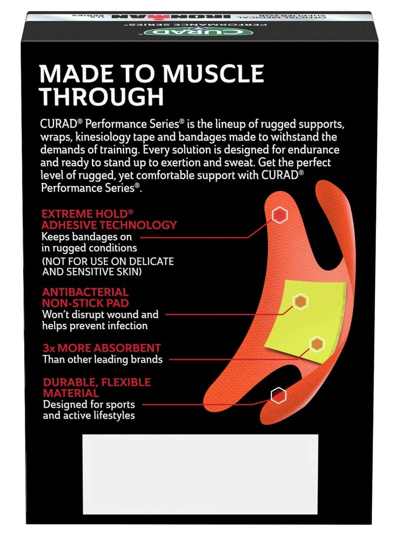 CURAD Performance Series IRONMAN Antibacterial Bandages Extreme Hold Adhesive Technology Finger Knuckle Bandages Flexible Fabric Variety Pack with Assorted Sizes Colors 20 Count - Image 3
