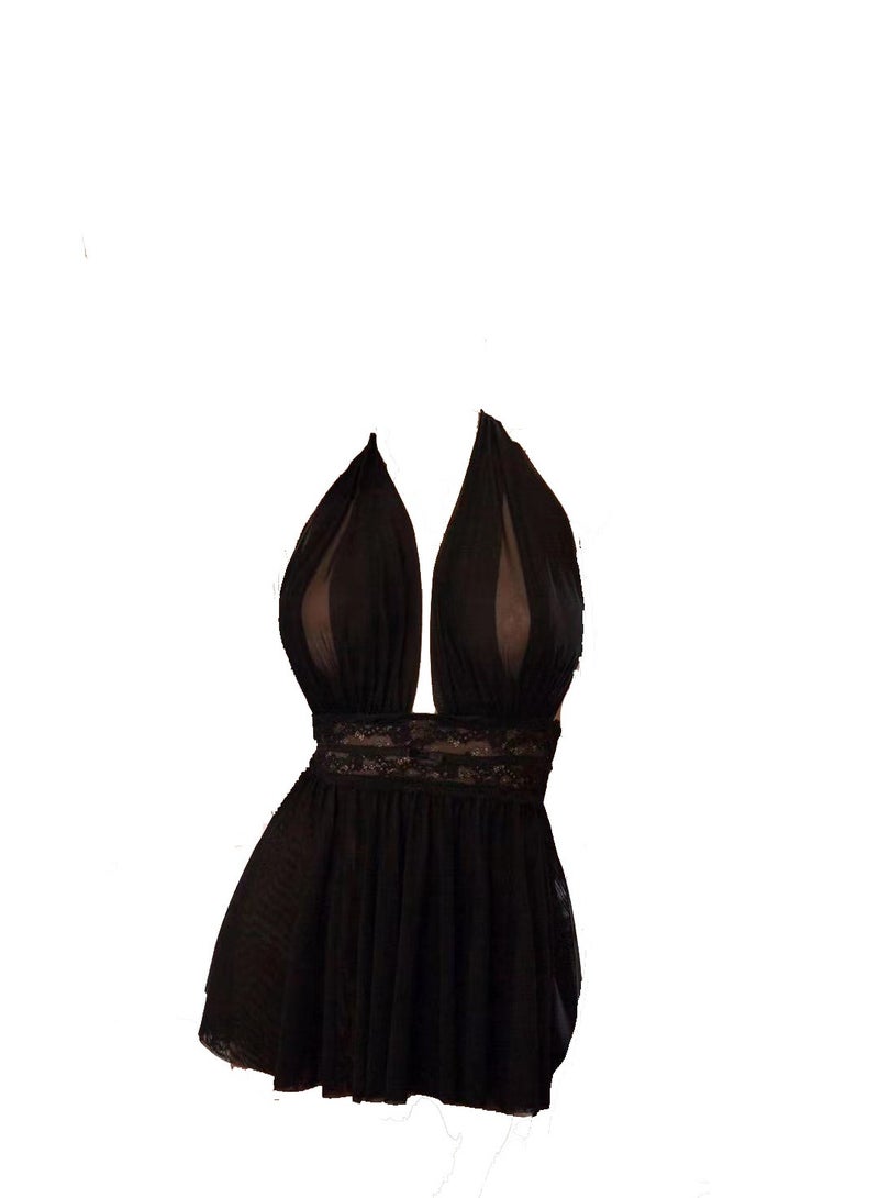 Women Backless Cut Out   Babydoll Lingerie Halter Sleep Dress with Thongs  - Image 2