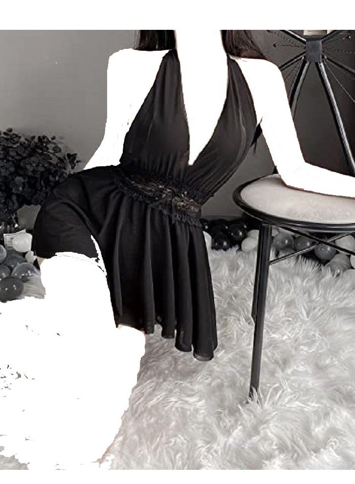 Women Backless Cut Out   Babydoll Lingerie Halter Sleep Dress with Thongs  - Image 3