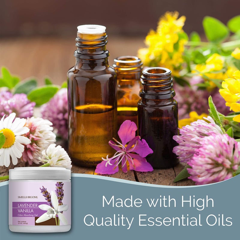 SMELLS BEGONE Air Freshener Odor Absorber Gel - Absorbs Odor from Bathrooms, Cars, Pet Areas, Boats and RVs - Made with Essential Oils - Lavender Vanilla Scent - 15 Ounce - Image 4