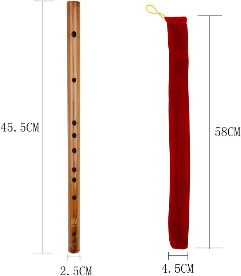 comfrt Wooden Bamboo Flute Indian Chinese Dizi Piccolo Flute Traditional Woodwind Musical Instrument with Bag for Beginner Professional Performance D Key 45.5CM - Image 2