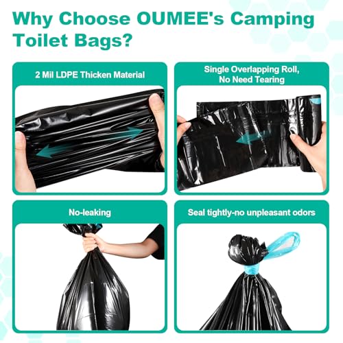 OUMEE 60 Portable Toilet Bags with Poo Gel Set, 8 Gallon Camping Toilet Bags with Absorbent Gels, Waste Bags, Leak-Proof Trash Bag for Camping Potty, Traveling - Image 3
