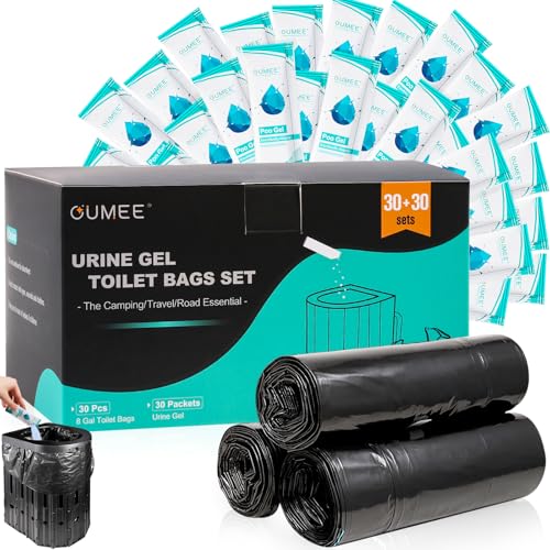 OUMEE 60 Portable Toilet Bags with Poo Gel Set, 8 Gallon Camping Toilet Bags with Absorbent Gels, Waste Bags, Leak-Proof Trash Bag for Camping Potty, Traveling - Image 1