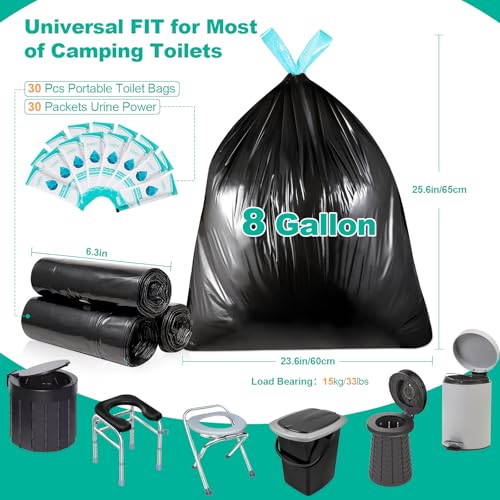 OUMEE 60 Portable Toilet Bags with Poo Gel Set, 8 Gallon Camping Toilet Bags with Absorbent Gels, Waste Bags, Leak-Proof Trash Bag for Camping Potty, Traveling - Image 2