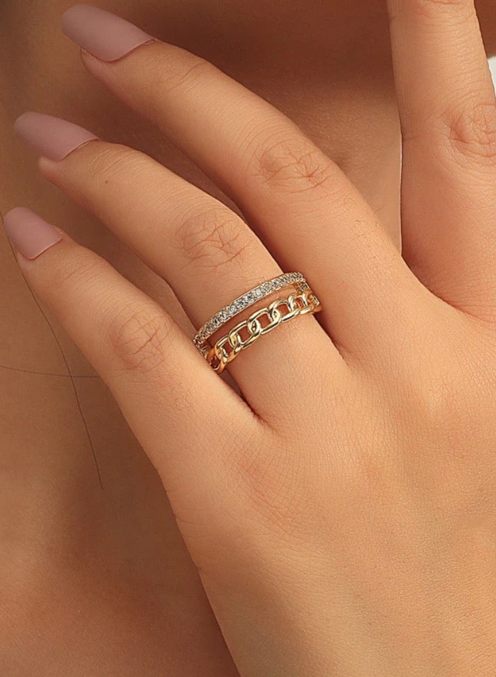 جوليري بالاس خاتم نسائي انيق من الاستانلس ستيل مطلي باللون الذهبي عيار ١٨ - Image 1