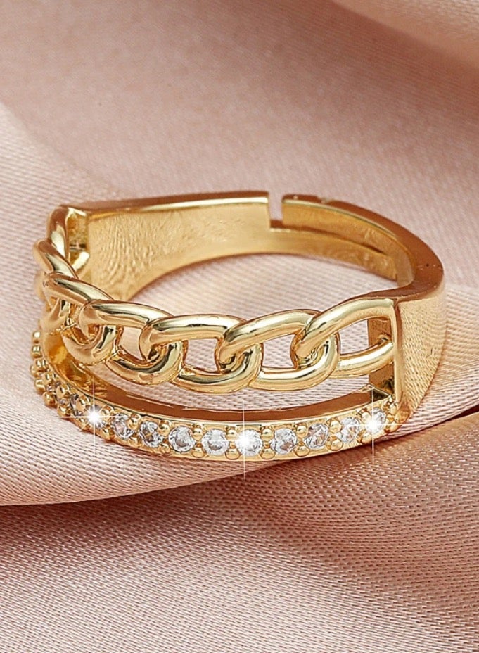 جوليري بالاس خاتم نسائي انيق من الاستانلس ستيل مطلي باللون الذهبي عيار ١٨ - Image 3