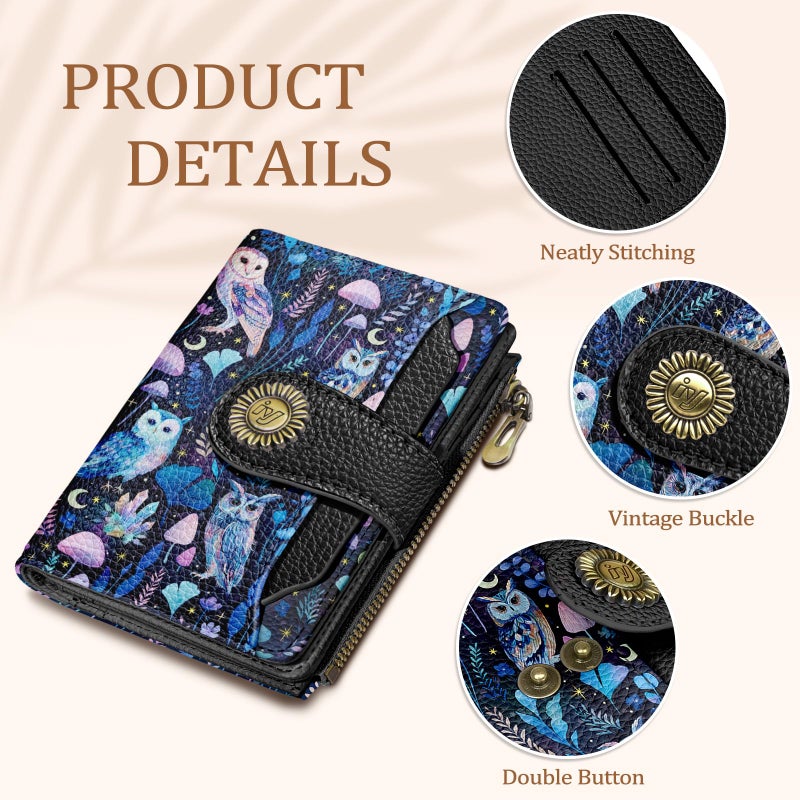 Icycay Owl Small Wallet Women RFID Blocking Bifold, Credit Card Holder, Zipper Coin Pocket, PU Leather, Magic, Compact, Travel, 4 ID Window, 14 Card Slots, Cash Purse, Ladies Woman Female Girls - Image 5